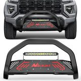 Bull Bar with Light fits Chevy Colorado (Excl. ZR2) 2015-2022 & GMC Canyon 2015-2022 Front Bumper Grille Brush Push Guard with Skid Plate Licence Plate Hole Black