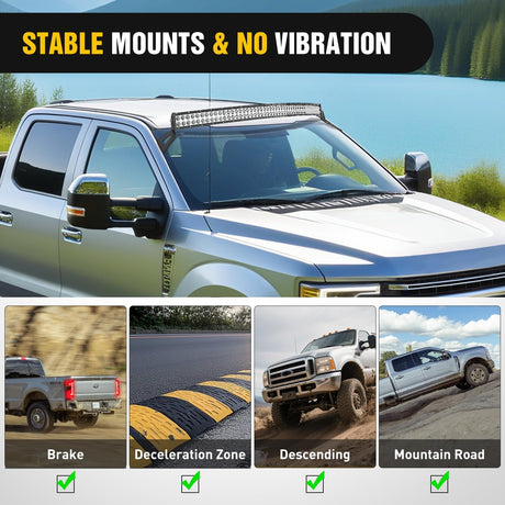 54 inch Curved LED Light Bar Bracket Mounting Upper Windshield Roof Cab Brackets Compatible with Ford F250 F350 F450 Super Duty 1999-2016