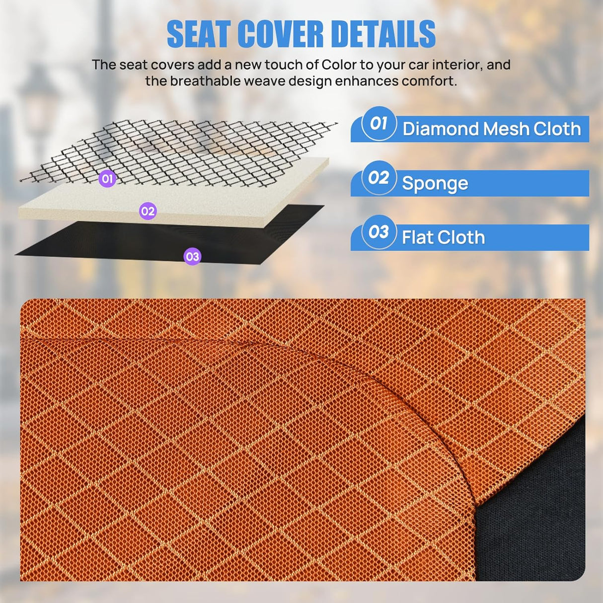 Car Seat Cover 2PCS Black Brown Breathable Mesh Interior Covers with Removable Headrest Airbag Compatible Universal for Cars Truck and SUV Front Seats