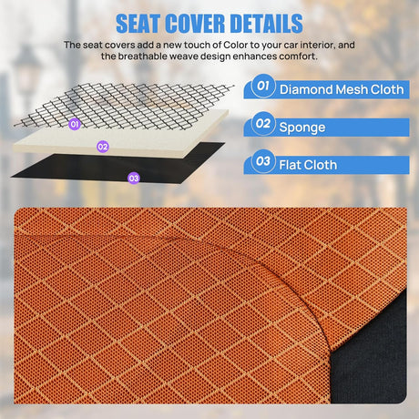 Car Seat Cover 2PCS Black Brown Breathable Mesh Interior Covers with Removable Headrest Airbag Compatible Universal for Cars Truck and SUV Front Seats