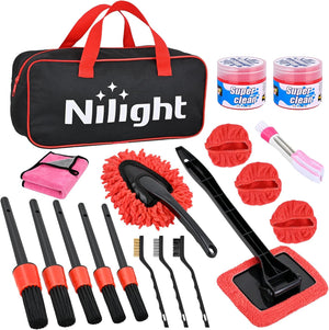 15PCS Car Detailing Kit Auto Cleaning Tools Wash Set with Storage Carry Bag Beginners Easy to Use for Interior Exterior Car Care Clean Windshield Dashboard Seat Air Vents Wheels Tires, Red