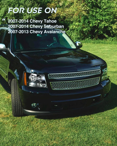 Headlight Assembly for 2007 2008 2009 2010 2011 2012 2013 2014 Chevy Avalanche Tahoe Suburban 1500 2500 Replacement Headlamp Bumper Lamp Set Black Housing Amber Reflector