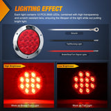 Trailer Tail Lights 2PCS 4Inch Round 12LED Red Chrome Frame | IP67 Waterproof Marker Clearance Stop Brake Running Taillights for Trailer Truck Pickup Camper RV