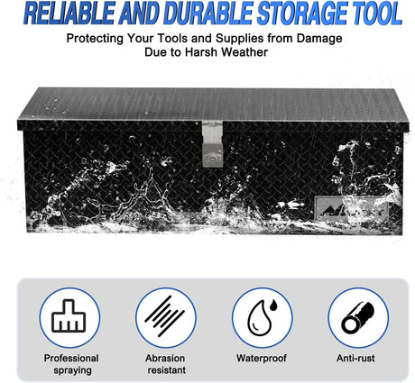 30 Inch Truck Tool Box Heavy Duty Aluminum Diamond Plate Truck Bed Toolboxes 30''X13''X9.6'' Waterproof Pick-Up Storage Tool Boxes for Bed of Truck RV Trailer with Side Handle Lock Keys, Black
