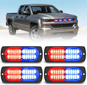 4PCS 24LED Emergency Strobe lights 12V 24V Red Blue Surface Mount Grille Hazard Safety Warning Light Sync Feature Side Flashing Marker Flash for Car Truck Campers