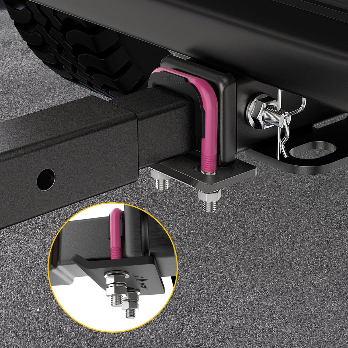 Trailer Hitch Tightener for 2 Inch Trailers Hitches Mount Anti Rattle Heavy Duty Steel with Rubber Cover Hot Pink U Bolt Matte Black Plate Electrophoresis Anti-Rust Triple Protective