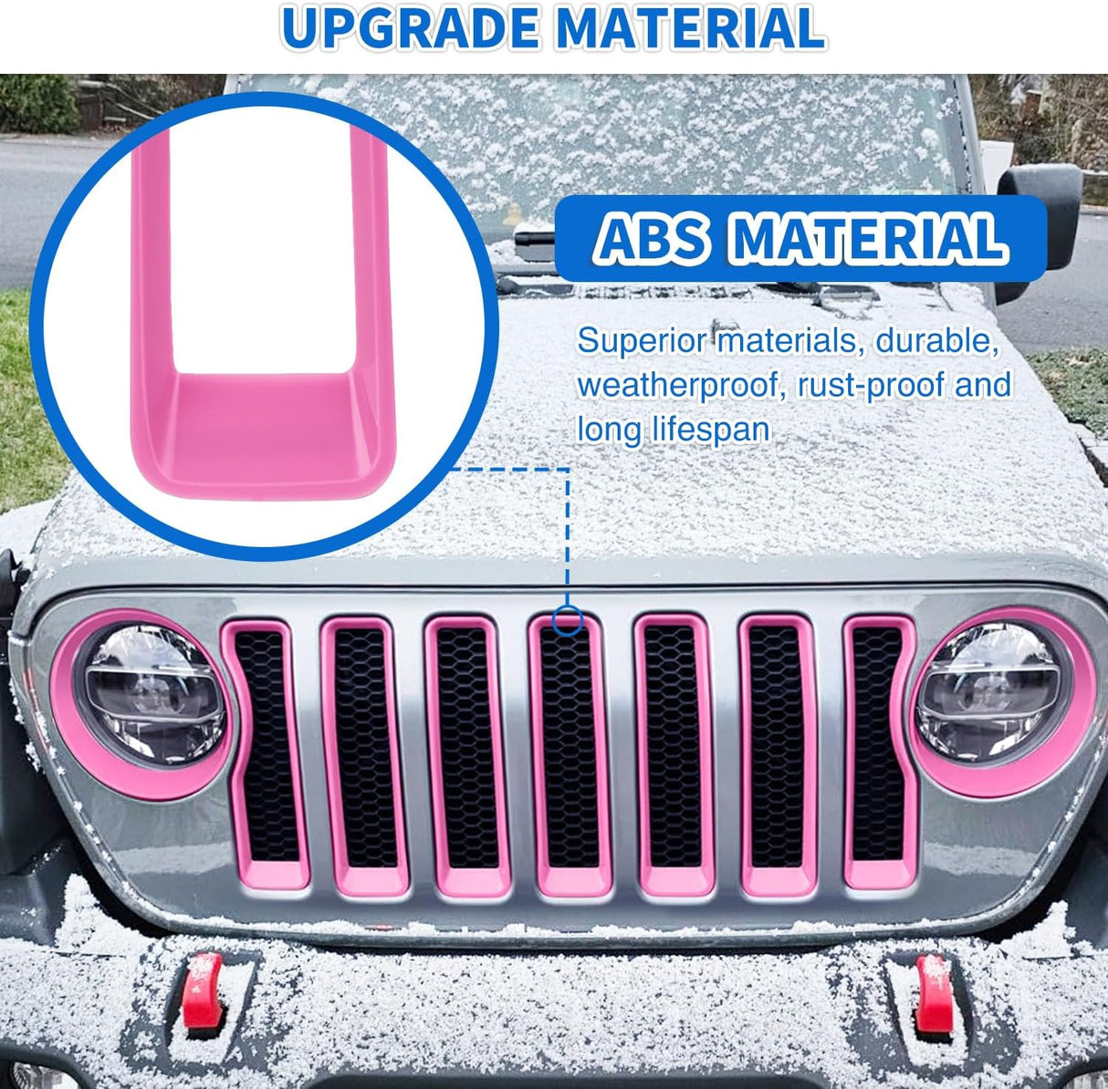 Grill Inserts fit for Jeep Wrangler Front Grille Inserts Headlight Cover Set for JL JLU Unlimited Sport SportS 2018 2019 2020 2021 2022 2023 Grille Bezels Trim Exterior Accessories Pink 9 Pcs