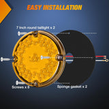 Tail Lights 2PCS 7Inch Round 47LED Amber Reflex Lens | IP67 Waterproof Marker Clearance Turn Signal Running Taillights for Trailer Truck Pickup Camper RV Bus