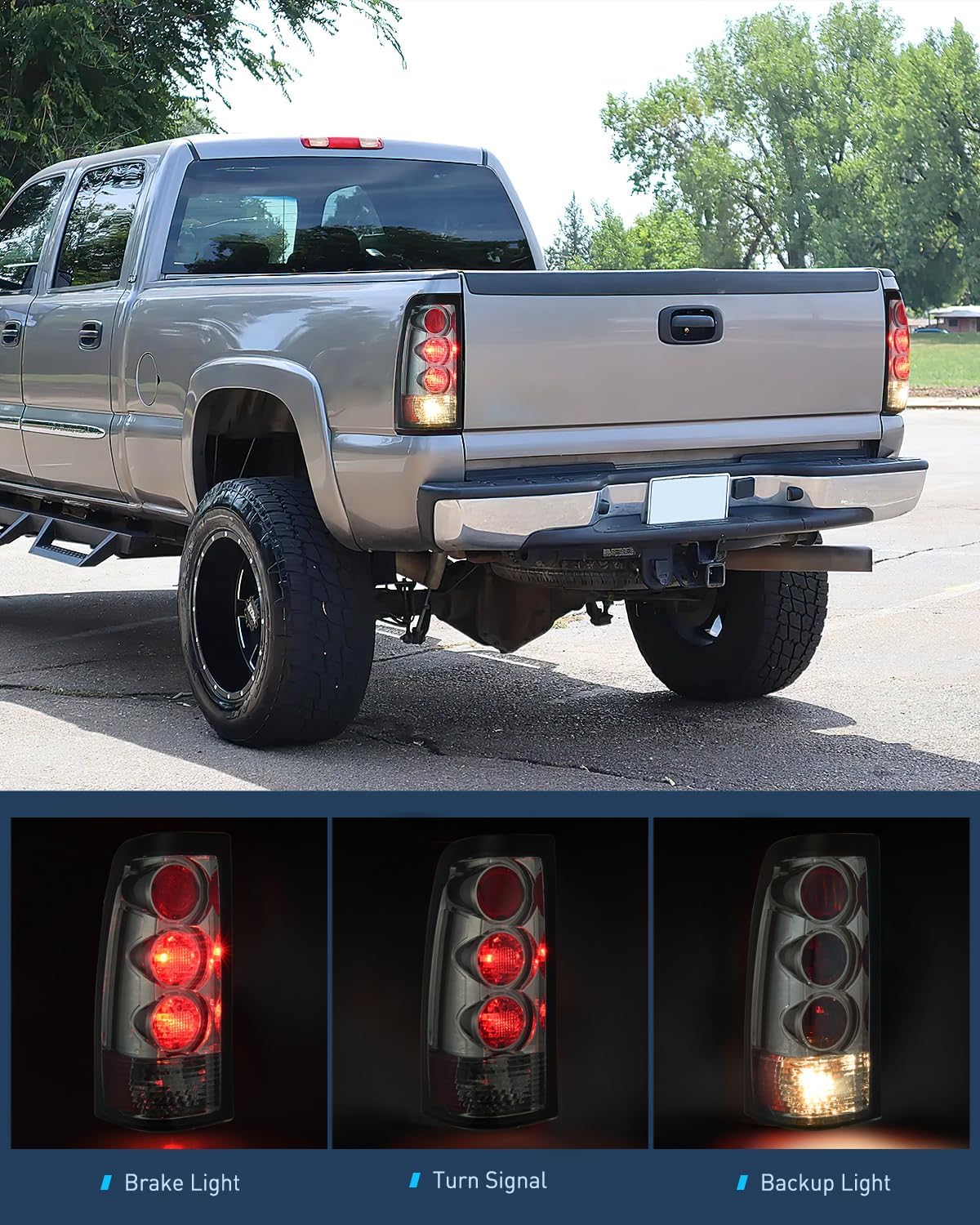 1999-2006 GMC Sierra 1999-2002 Chevy Silverado Taillight Assembly Rear Lamp Smoke Housing Rear Lamp Replacement Only Fits Fleetside Models Driver Passenger Side Nilight