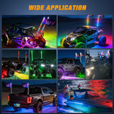 RGB LED Whip Light 2PCS 3FT with 6 Rock Lights Combo | APP and Remote Control with DIY Chasing Patterns Stop Turn Reverse Modes and Spring Base for ATV UTV RZR and Jeep