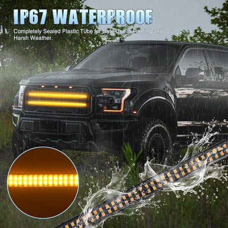 2PCS 24 inch Truck Grille Strobe Lights Strip 384 LED Emergency Light Amber Flexible Side Flashing Warning Caution Safety Waterproof Lighting Kit for Trucks Tow Plow Construction Vehicles