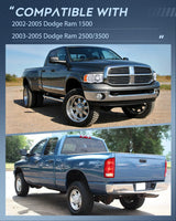 Headlight and Taillight Assembly Combo Compatible with 2002 2003 2004 2005 Ram 1500 2500 3500 Chrome Housing Amber Reflectors Headlamp with Red Tail Light