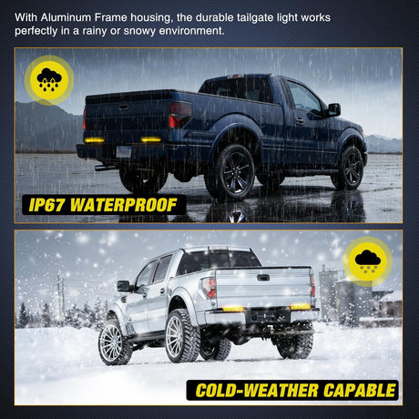 Truck Tailgate Light Strip 7 Inch Aluminum Frame Double Row 60 LED Red Running Brake Amber Sequential Turn Signals Strobe Lights Bar for Trailer Hitch Cargo Carrier Luggage Rack