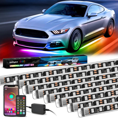 8Pcs Aluminum Underglow Neon Accent Strip Lights 396 LEDs Dream Color Door Assist Multi Modes Sound Active Function Music with APP, Remote Control Underbody Light for Car Truck RV