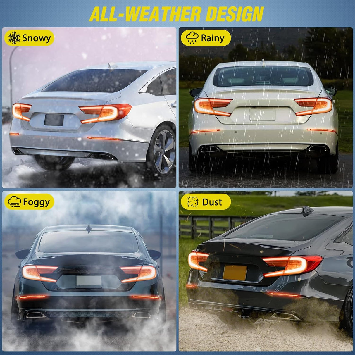 Rear Bumper Tail Light Compatible with 2018 2019 2020 2021 2022 Honda Accord 10th Red Lens LED Reflector Rear Bumper Lamps Brake Turn Signal Sequential Flashing Driving Taillights Replacement