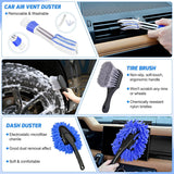 Automotive Tools 27PCS Car Detailing Kit Auto Cleaning Tools Wash Set with Storage Carry Bag Home Use for Interior Exterior Deep Clean Polish Car Care Windshield Dashboard Seat Air Vents Wheels Tires, Blue