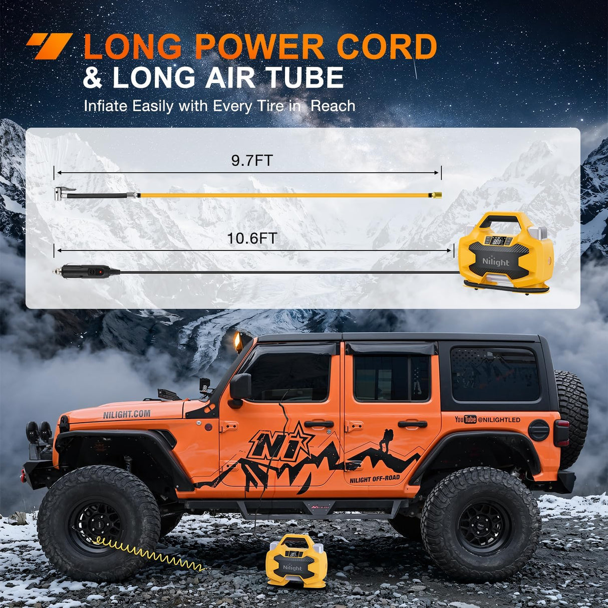 Portable DC 12V Tire Inflator Dual Cylinders and Dual Motors 150PSI | Heavy Duty Tire Pump Air Pumps Auto Shutoff with Screen and LED Light Air Compressor for Pickup Truck ORVs SUVs Cars