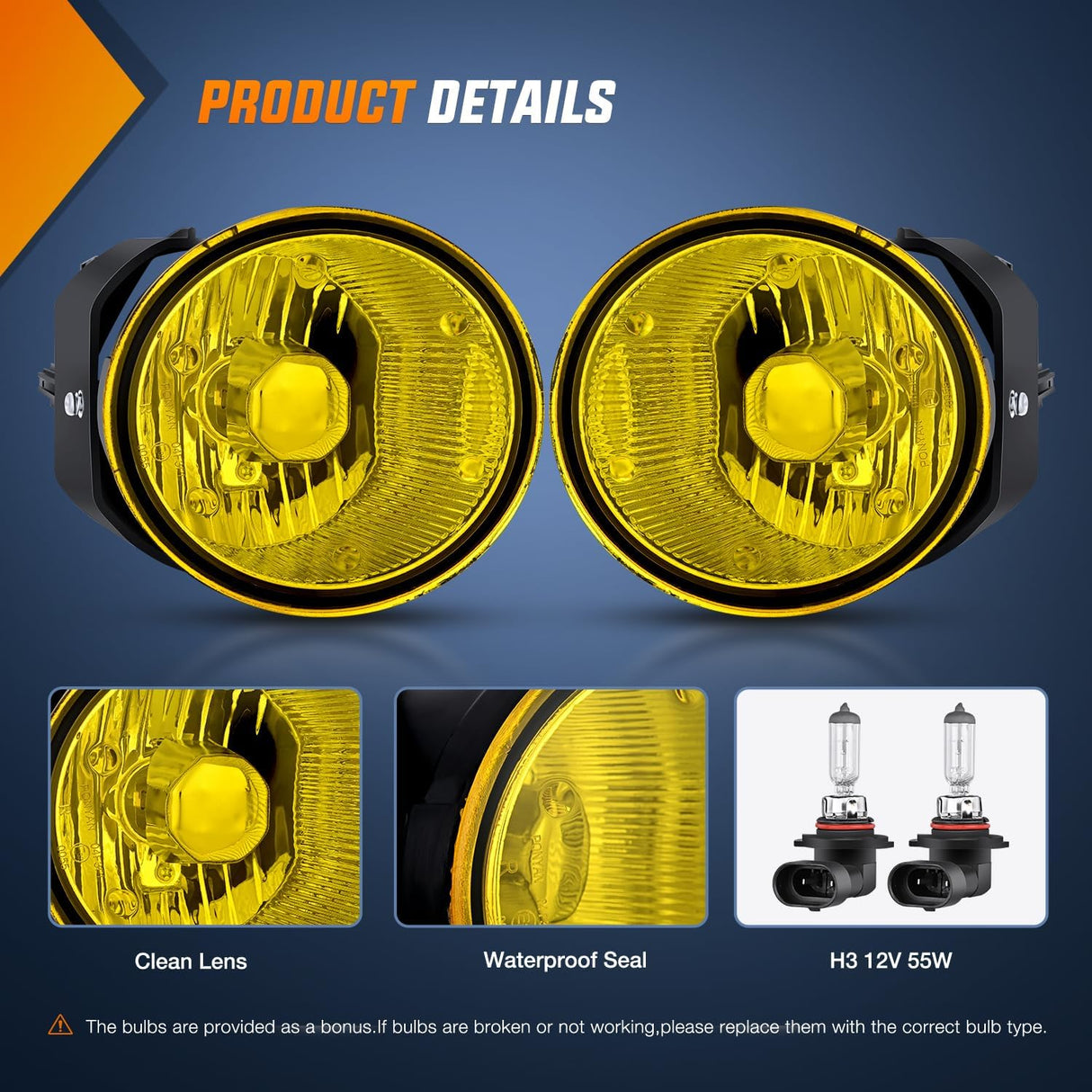 Fog Light Assembly Compatible with 2000 2001 Nissan Maxima 2002 2003 Sentra&Frontier 2004 Xterra Amber Lens Lamps Replacement
