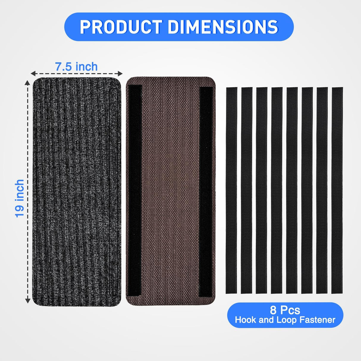 RV Step Covers 4 Pack 19 x 7.5 inches, Non Slip Camper Stair Cover Rug with Hook & Loop Works on Electrical Manual RV Stairs Carpet Step Rug for Mobile Home Camper Trailers Steps Outside, Gray