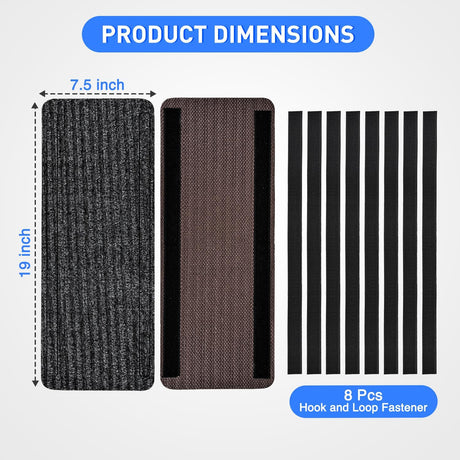 RV Step Covers 4 Pack 19 x 7.5 inches, Non Slip Camper Stair Cover Rug with Hook & Loop Works on Electrical Manual RV Stairs Carpet Step Rug for Mobile Home Camper Trailers Steps Outside, Gray