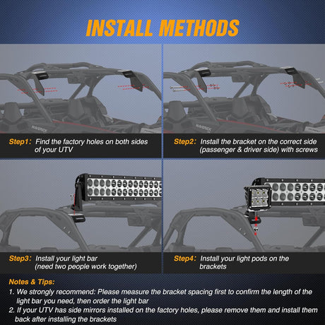 Light Bar Mounting Brackets for 42-45 Inch LED Bars UTV Roof Upper Windshield Compatible with Can-am Maverick X3 MAX All Models 2017 2018 2019 2020 2021 2022 2023 2024