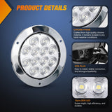 Trailer Tail Lights 2PCS 4Inch Round 12LED White Chrome Frame | IP67 Waterproof Marker Clearance Reverse Backup Running Taillights for Trailer Truck Pickup Camper RV