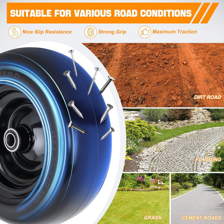 11x4.00-5 Solid Lawn Mower Tires, 11 Inch Flat-Free Polyurethane Tire with 3/4 Inch Axle Bore & 3.4 Inch Hub Length, Airless Replacement Wheels for Lawn Mowers, 2 Pack