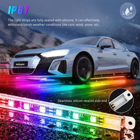 4Pcs Aluminum Underglow Neon Accent Strip Lights 396 LEDs Dream Color Door Assist Multi Mode Sound Active Function Music Modes with APP Remote Control Underbody Light Strips for Car Truck RV