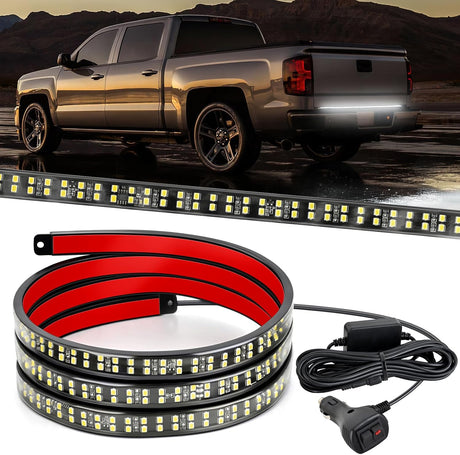 48 Inch Truck Tailgate Strobe Light Strip Tail Emergency Bar Rear Window Warning Lamp Ultra-Bright Double Row 288 LED for Pickup Trailers Construction Vehicles Car SUV, White