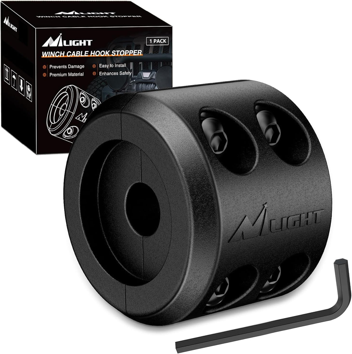 Winch Stopper for ATV UTV Truck SUV Winch Cable Hook Rubber Stopper Protect Towing Hook Synthetic Rope winch accessories Rope Line Saver with Stainless Steel Screws and Nuts Allen Wrenc, Black