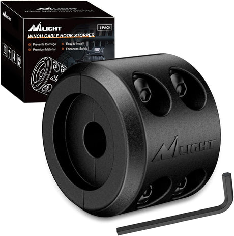 Winch Stopper for ATV UTV Truck SUV Winch Cable Hook Rubber Stopper Protect Towing Hook Synthetic Rope winch accessories Rope Line Saver with Stainless Steel Screws and Nuts Allen Wrenc, Black