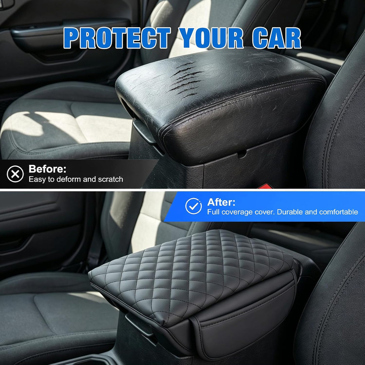 Center Console Cover for Jeep Wrangler JL Gladiator JT 2018-2026 | Nappa Leather Armrest Cover for Car with Storage Pocket Waterproof Center Console Pad Anti-Scratch Arm Rest Box Cover, Black