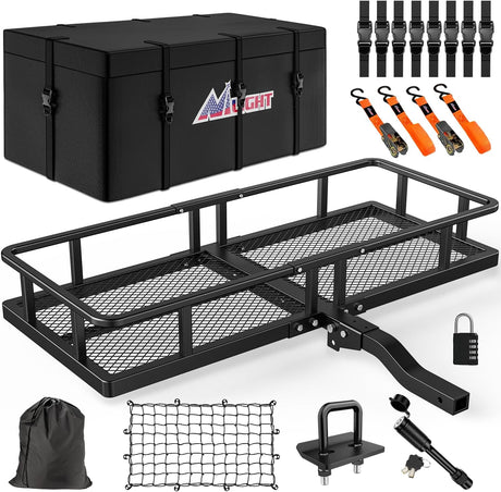 60 Inch x 24 Inchx 7.87 Inch Folding Carrier Fits 2-Inch Receiver 500 Lbs Capacity Bag Net Ratchet Straps Lock Stabilizer for SUV Pickup RV Van