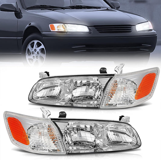 2000 2001 Toyota Camry Headlight Assembly Chrome Housing Amber Reflector Nilight