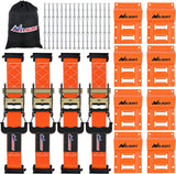 Wheel Chock Tie Down Kit 4500lb Break Strength 4Pcs E-Track Ratchet Straps 8 Pcs Heavy Duty Trailer Tire Straps System for ATV, UTV, Lawn Mower,SXS 10 in-30 in Diameter Tires Orange