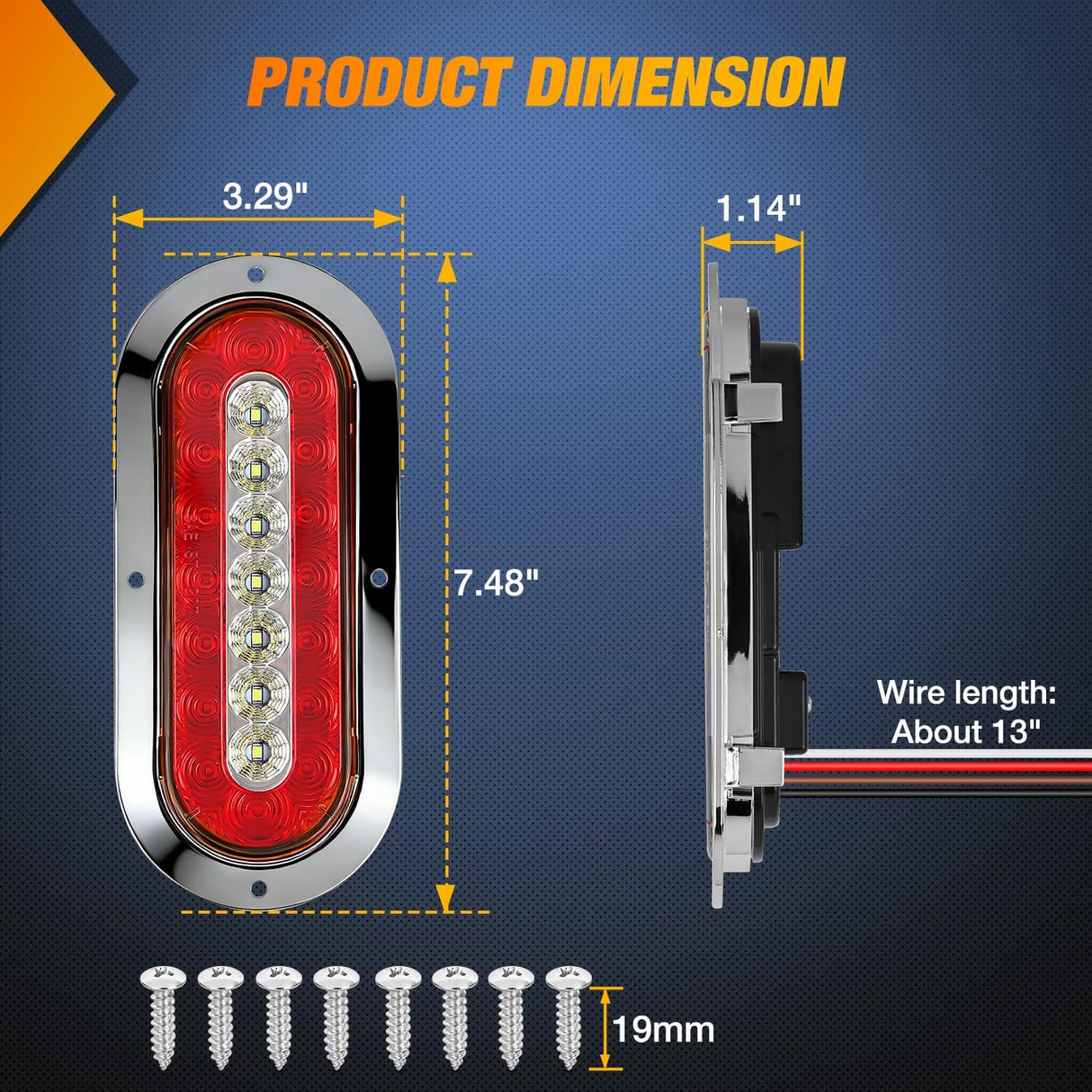 Trailer Tail Lights 2PCS 6Inch Oval 23LED Red White Chrome | Frame Marker Clearance Stop Brake Reverse Backup Running Taillights IP67 Waterproof for Trailer Truck Pickup Camper RV