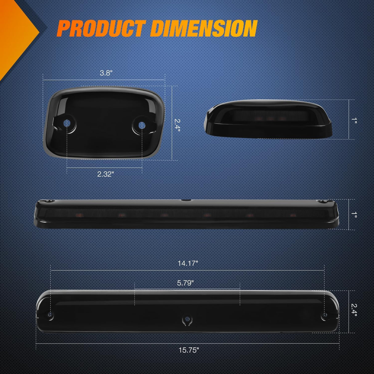 LED Cab Marker Lights 3 PCS Smoke Lens Amber Clearance Roof Running Light Compatible with 2007-2014 Silverado Sierra 1500 2500 3500 2500HD 3500HD