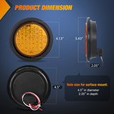 Trailer Tail Lights 2PCS 4Inch Round 40LED Amber Turn Signal | Surface Mount Grommet Plugs IP67 Waterproof Marker Clearance Running Taillights for Trailer Truck Pickup Camper RV Bus