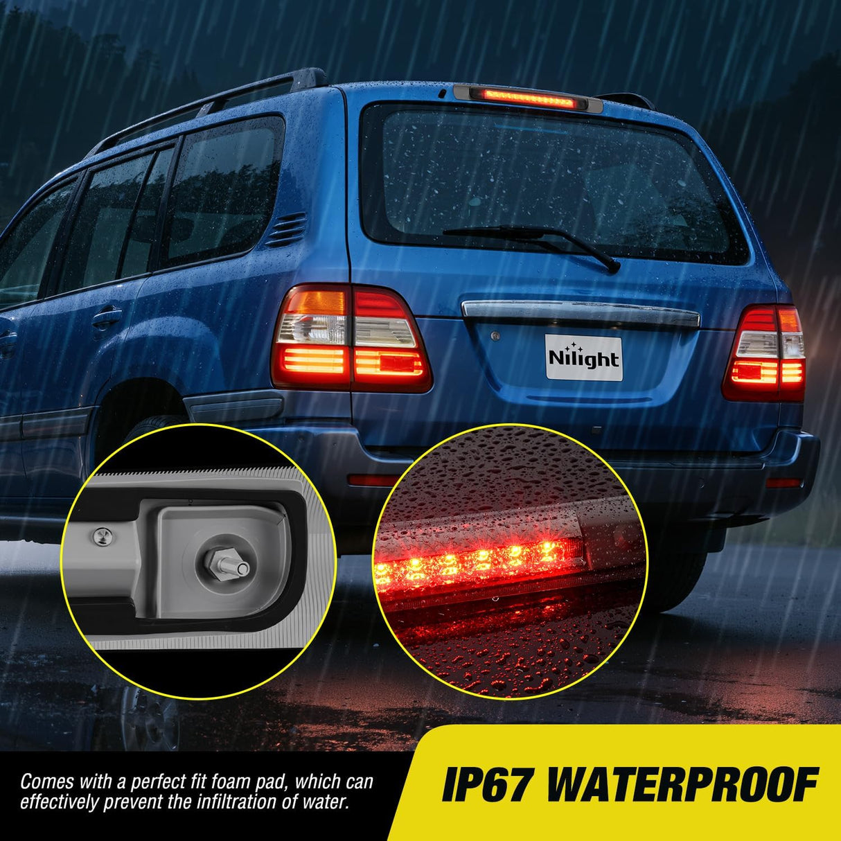 Third Brake Light for Toyota Land Cruiser 1998-2007, Smoked Lens | for Toyota Land Cruiser 1998 1999 2000 2001 2002 2003 2004 2005 2006 2007, High Mount 3rd Stop LED Car Rear Cab Center Lamp