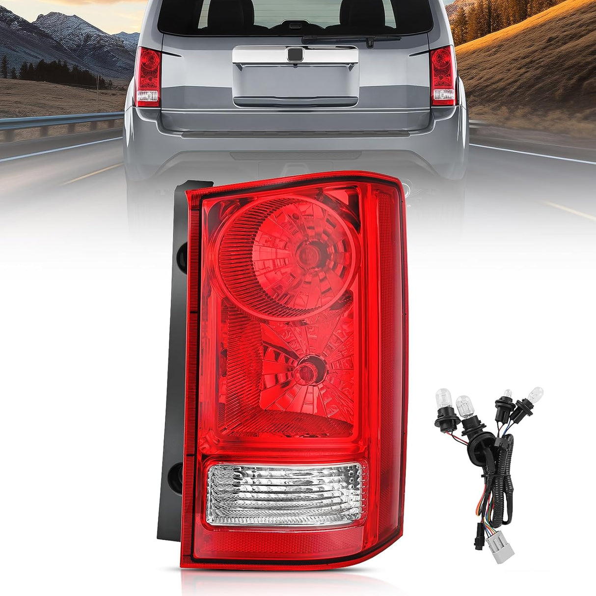 Taillight Assembly Compatible with 2009 2010 2011 2012 2013 2014 2015 Honda Pilot Red Clear Tail Lights Rear Lamp Replacement OE Style Passenger Side w/Bulbs