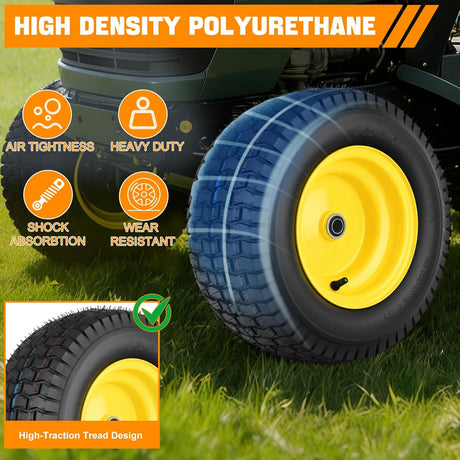 16x6.50-8 Lawn Mower Tires, 16 Inch Pneumatic Rubber Tire with 3/4 Inch Axle Bore & 3 Inch Hub Length, Air-Filled Replacement Wheels for Riding Lawn Mowers, 2 Pack