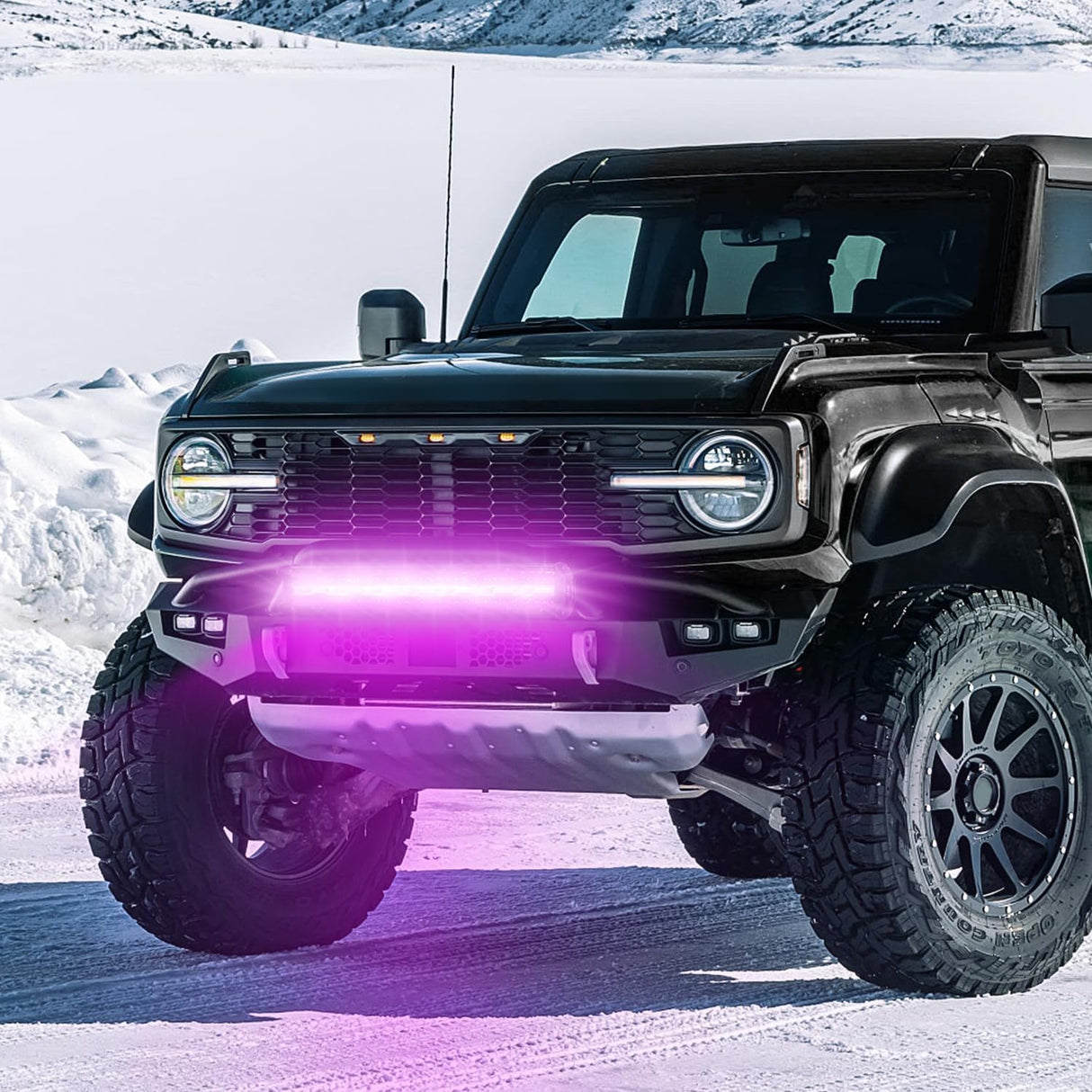 20 Inch LED Light Bar Purple Triple Row 420W Flood Spot Combo Off Road Driving Decoration Neon Hunting Lighting for UTV Pick-up Van Boat Tractor