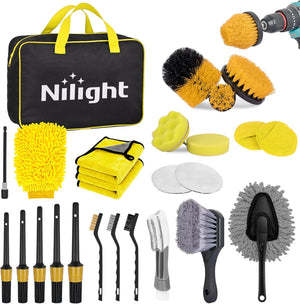 27PCS Car Detailing Kit Auto Cleaning Tools Wash Set with Storage Carry Bag Home Use for Interior Exterior Deep Clean Polish Car Care Windshield Dashboard Seat Air Vents Wheels Tires, Yellow