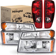Headlight and Taillight Assembly Combo Compatible with 2004 2005 2006 2007 2008 2009 2010 2011 2012 Chevy Colorado GMC Canyon OE Style Chome Housing Amber Reflector with Red Tail Light