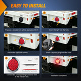 Trailer Tail Lights 2PCS 4Inch Round 12LED Red Chrome Frame | IP67 Waterproof Marker Clearance Stop Brake Running Taillights for Trailer Truck Pickup Camper RV
