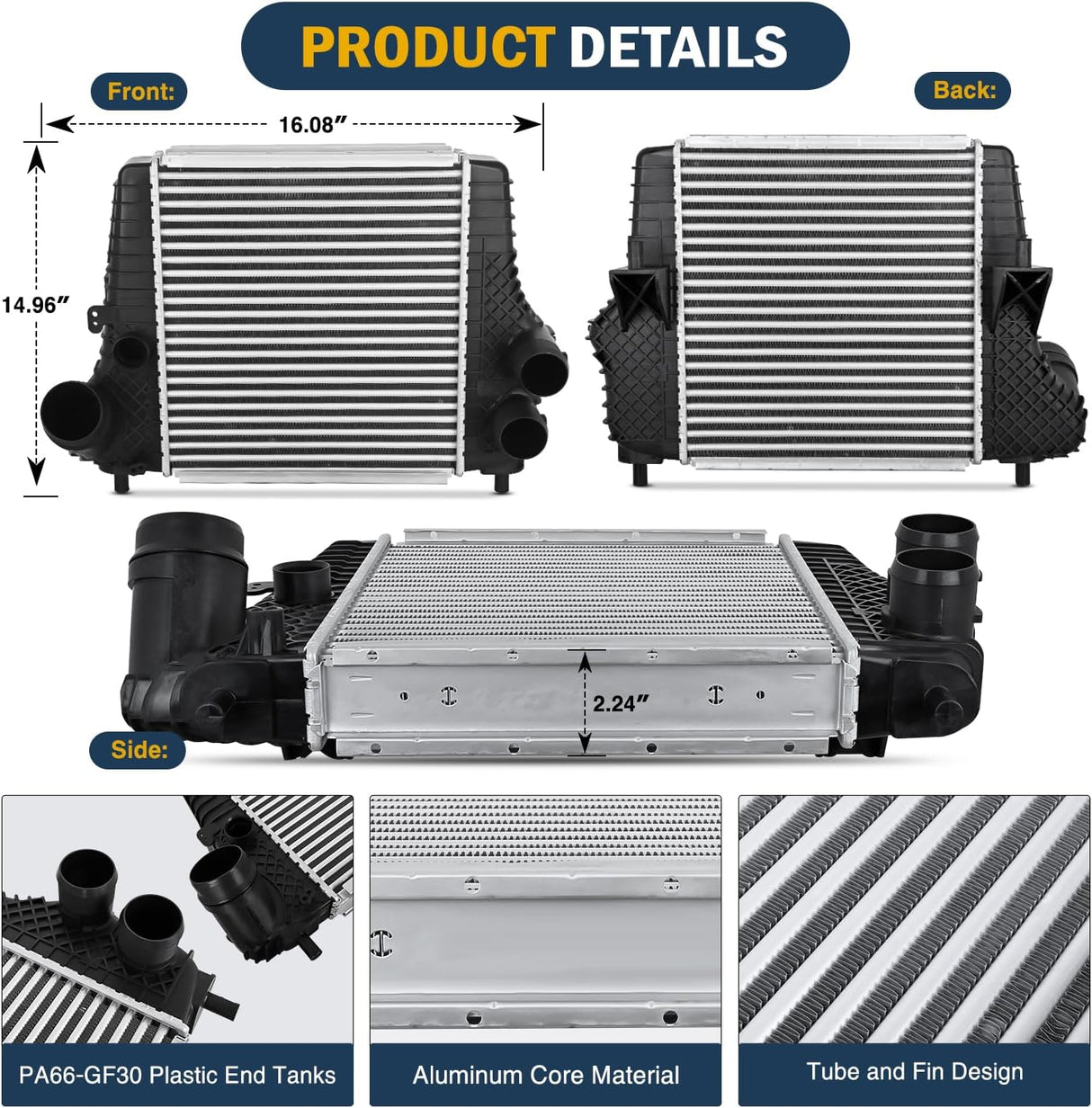 Intercooler Compatible with Ford F-150 2013 2014 Expedition 2015-2017 Lincoln Navigator 2015-2017 3.5L Aluminum Turbo Intercooler Charged Air Inter Cooler Replace 18014, DL3Z6K775B, FO3012106
