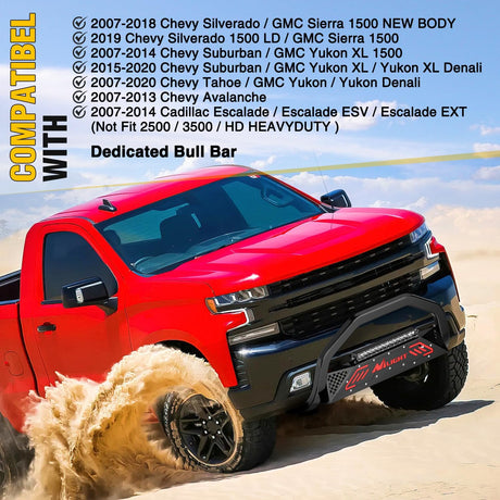 Bull Bar with Light fits 2007-2018 Chevy Silverado GMC Sierra 1500, 2007-2020 Chevy Tahoe Suburban&Yukon/Yukon XL Front Bumper Grille Brush Push Guard with Skid Plate Licence Plate Hole Black