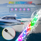 Boat Navigation Light 5FT Spiral LED Whip Lights 360° Visibility 2NM Coast Guard Compliant 400+ Patterns with Remote Plug-in Base Boats Stern Navlight for Night Fishing, Yacht, Pontoon