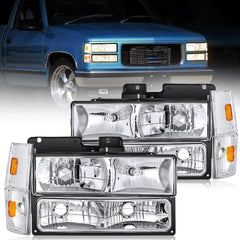 1988-1993 Chevrolet GMC C/K 1988-1993 Silverado Suburban Sierra Blazer Tahoe Yukon Headlight Assembly Chrome Case Amber Reflector