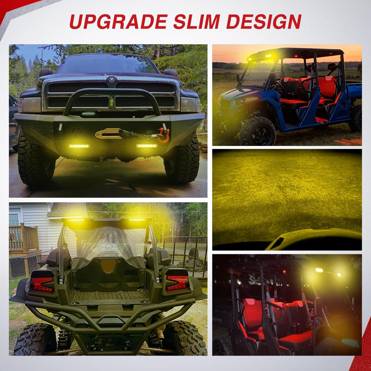 Slim LED Light Bar 2Pcs 7 Inch 16LED Single Row Spot Flood Combo Yellow Off Road Work Driving Fog Lighting for 12V 24V ATV UTV Pickup Truck Tractor Boat